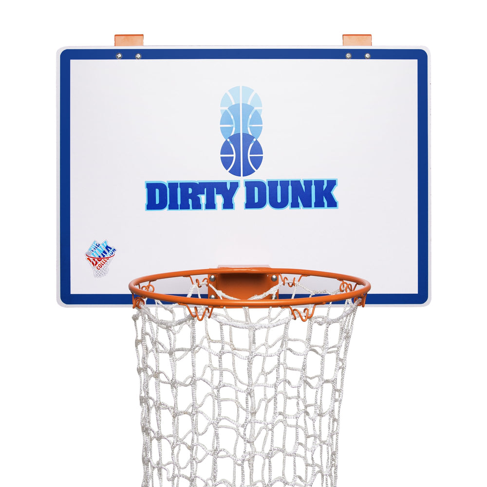 The Dunk Collection Dirty Dunk over-the-door hoop laundry hamper on a door for clutter control.
