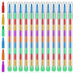 Thenshop 60-pcs stackable crayons pack with vibrant rainbow tips for colorful drawings