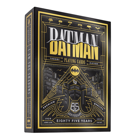 theory11 Batman 85th anniversary packaging with foil and embossing enhances display and gifting.