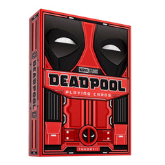 Theory11 Deadpool Premium Playing Cards box design showcases iconic suit-inspired packaging.