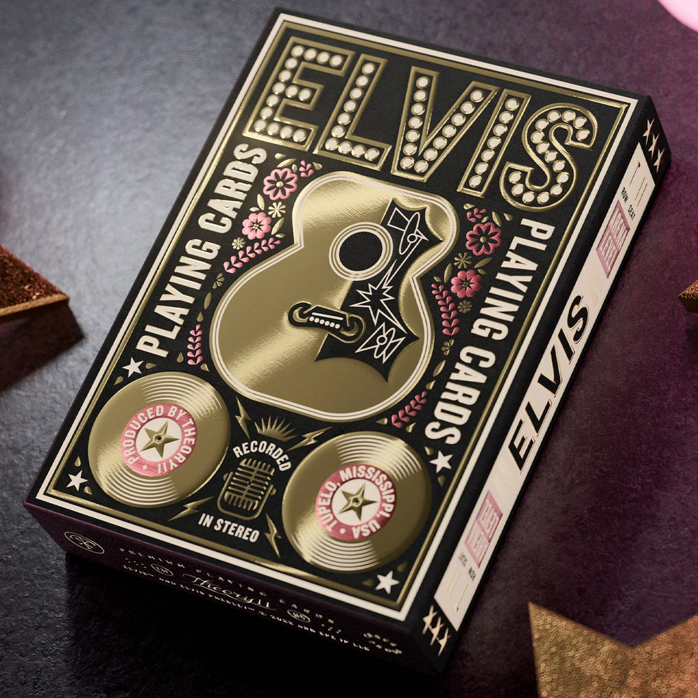 Theory11 Elvis Playing Cards with pink and gold foil accents for stage-worthy presentation.
