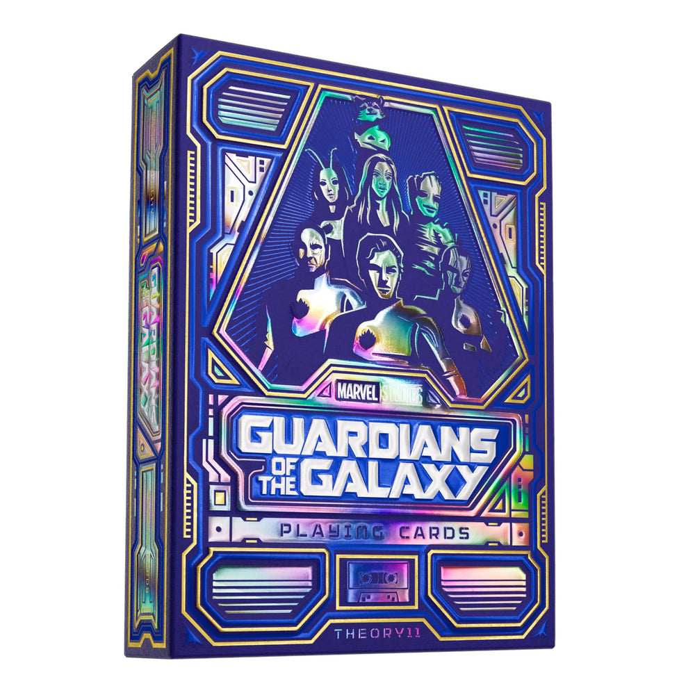 theory11 Guardians of The Galaxy premium packaging with holographic foil enhances shelf appeal for collectors.