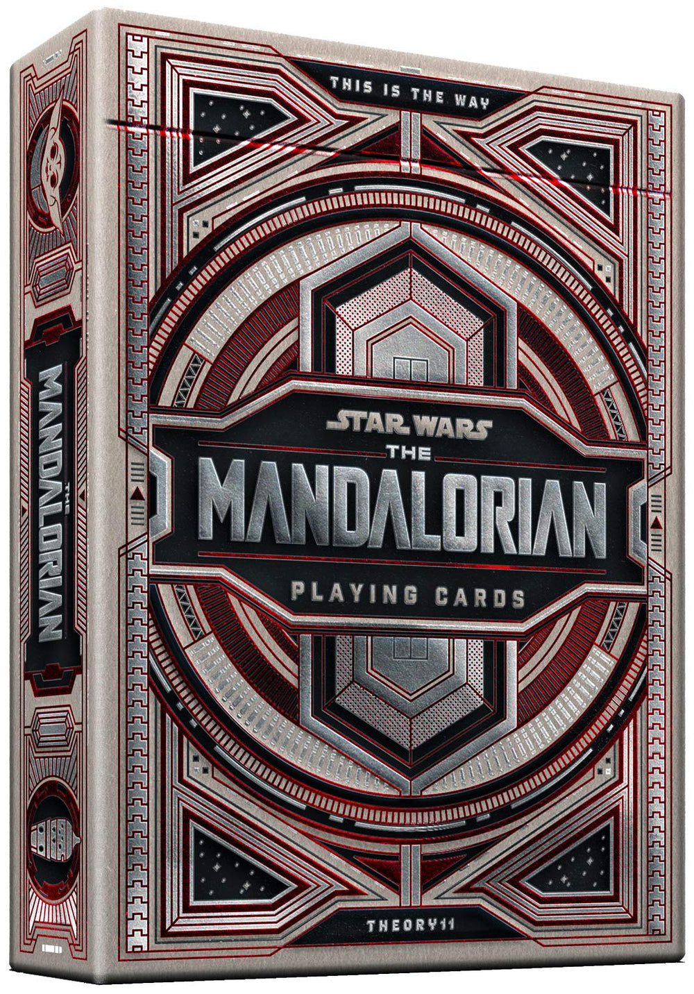 theory11 Mandalorian playing cards outer packaging with Beskar silver foil for premium unboxing