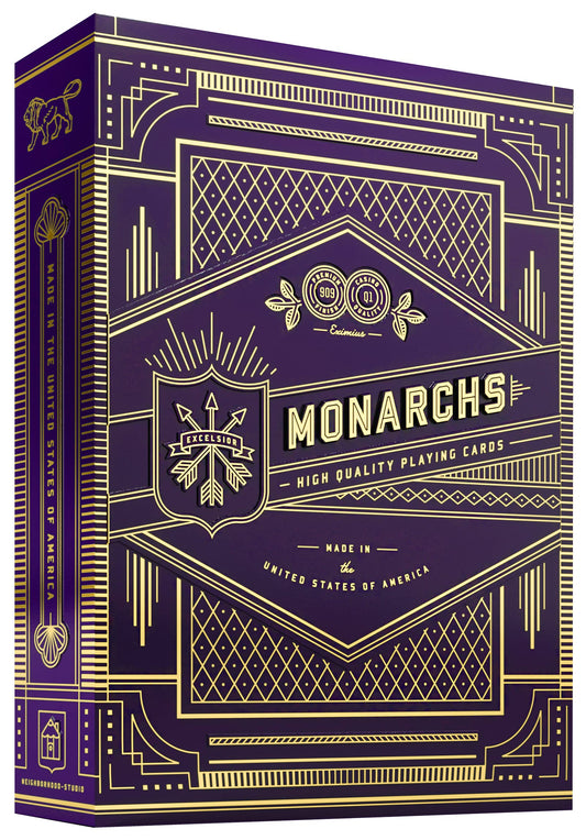 theory11 Monarchs Purple deck on a table for premium play and striking color.