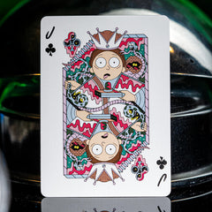 Theory11 Rick and Morty playing cards tuck case, collectible packaging with Pickle Rick sticker.