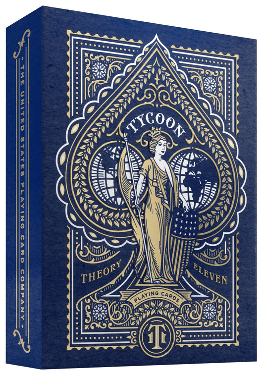 Theory11 Tycoon Blue deck in a premium front box, ideal for collectors and close-up magic.