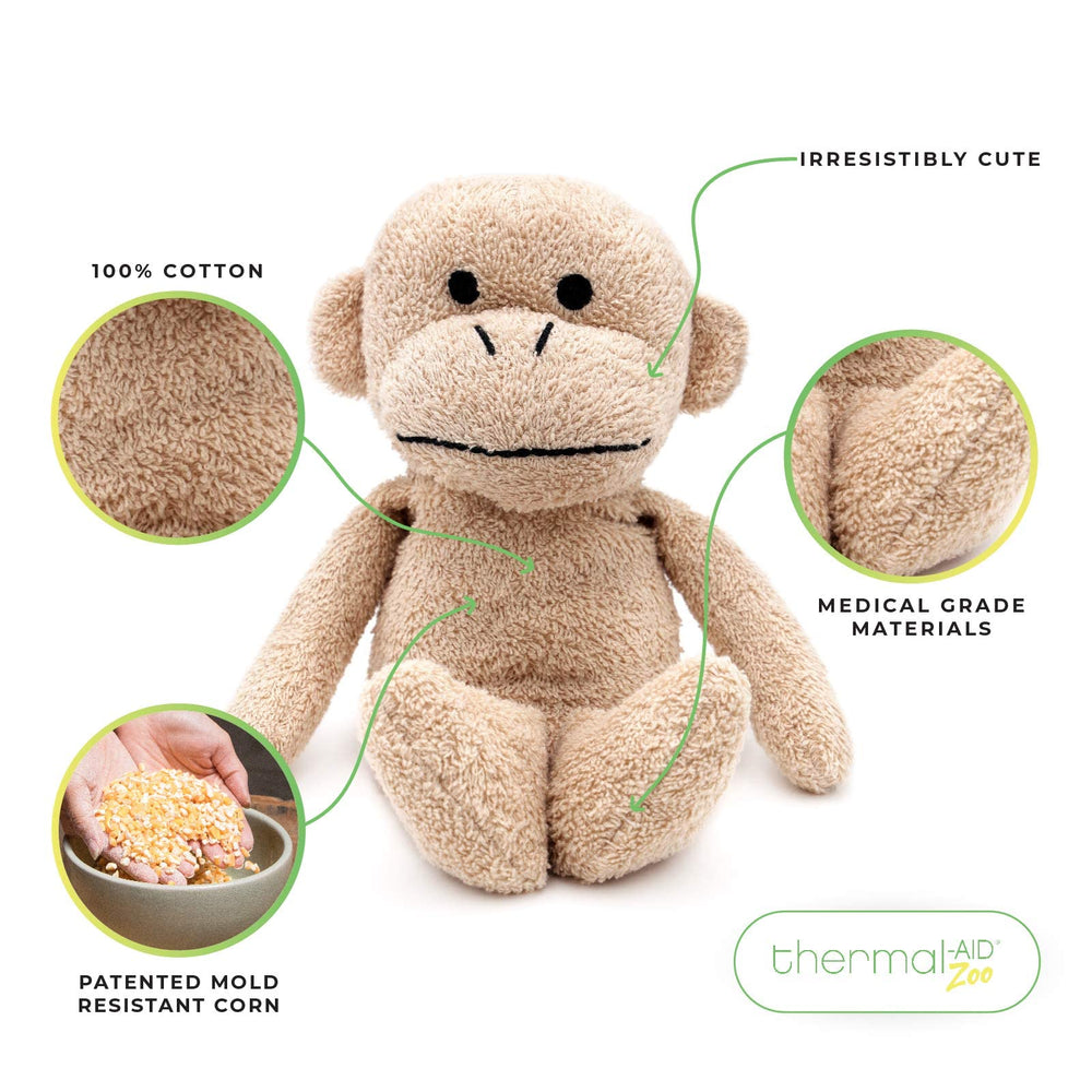 Thermal-Aid Jo Jo The Monkey warmed in a microwave for instant comfort