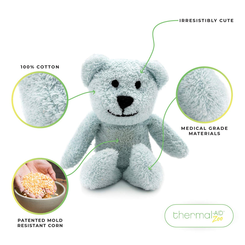 Thermal-Aid Zoo Mini Buckley the Blue Bear washable cover helps keep toys clean.