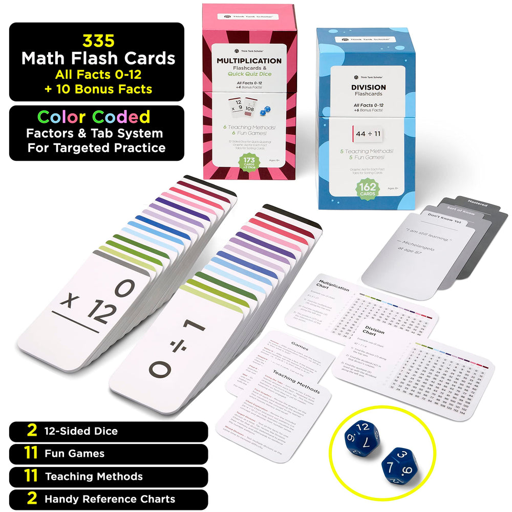 Think Tank Scholar chart 0-12 displays multiplication and division reference.
