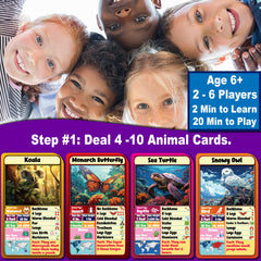 THINK2MASTER Animal cards close-up highlights diverse species and learning prompts.