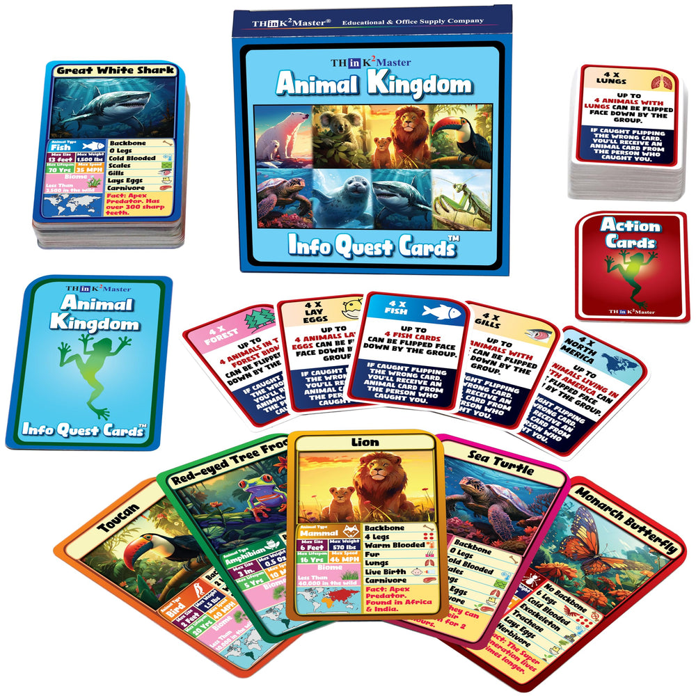 THINK2MASTER Animal Trading Card Game setup for family-friendly learning and quick play.