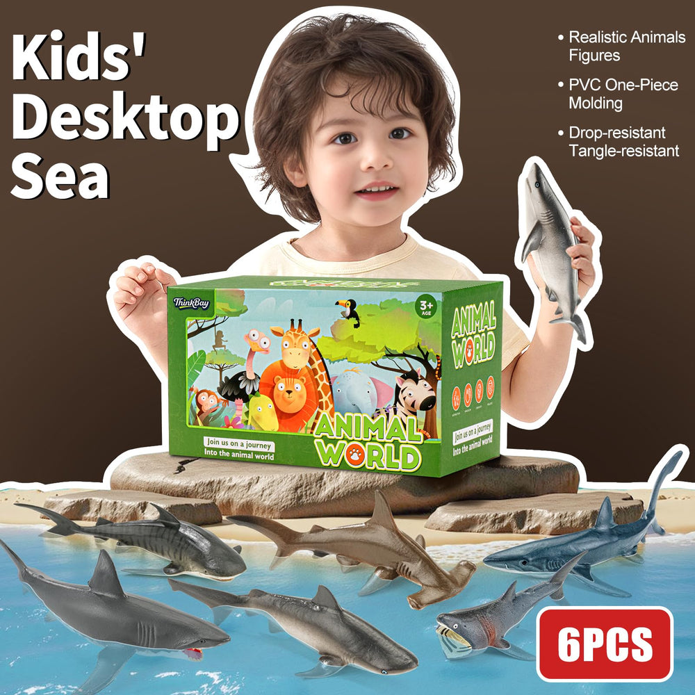 THINKBAY aquarium-friendly shark figurines for classroom decorations.