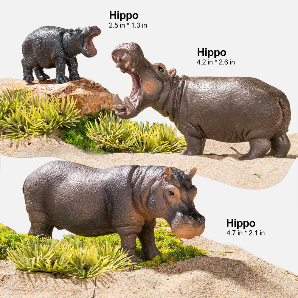 THINKBAY hippo safari cub figures, front view, perfect for tiny zoo scenes