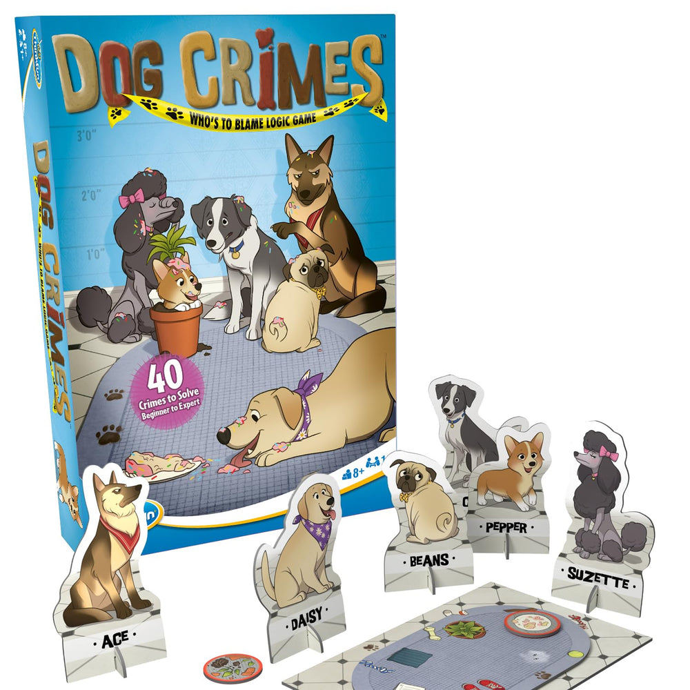 ThinkFun Dog Crimes game board with clues boosting deduction and memory during play
