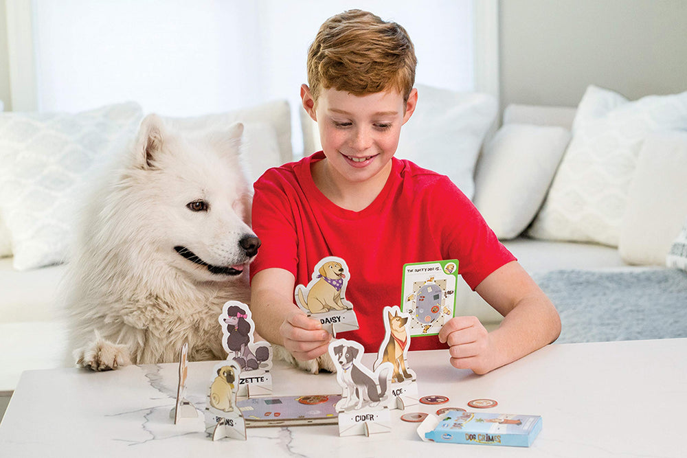 ThinkFun Dog Crimes evidence on board aiding systematic investigations