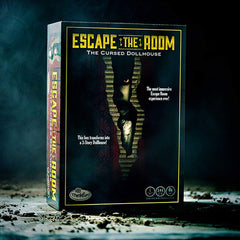 ThinkFun Escape the Room Cursed Dollhouse shows five rooms for clue discovery and teamwork