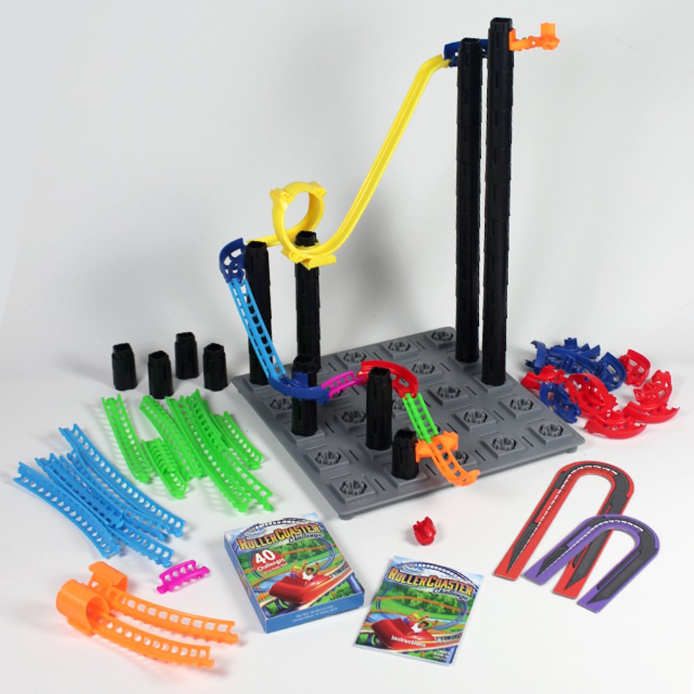 ThinkFun Roller Coaster Challenge challenge cards showing steps.
