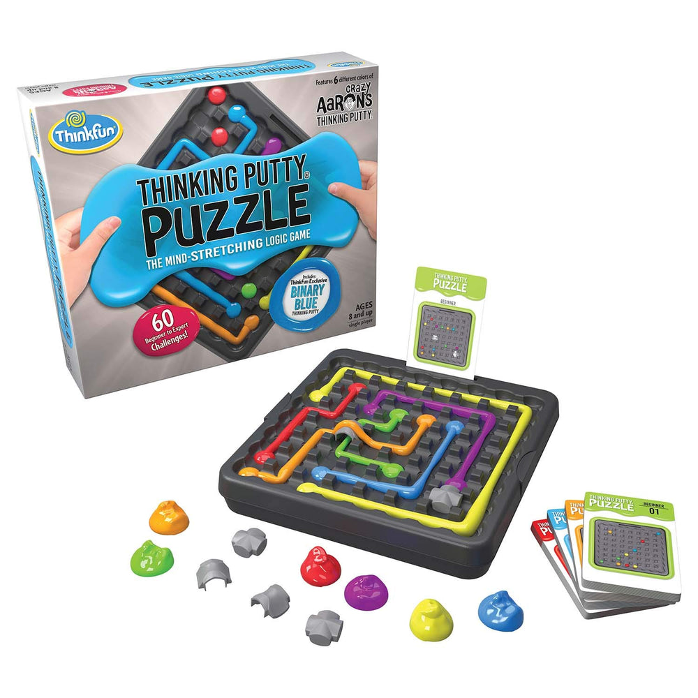 ThinkFun Thinking Putty Puzzle grid and pieces for strategic logic challenges.