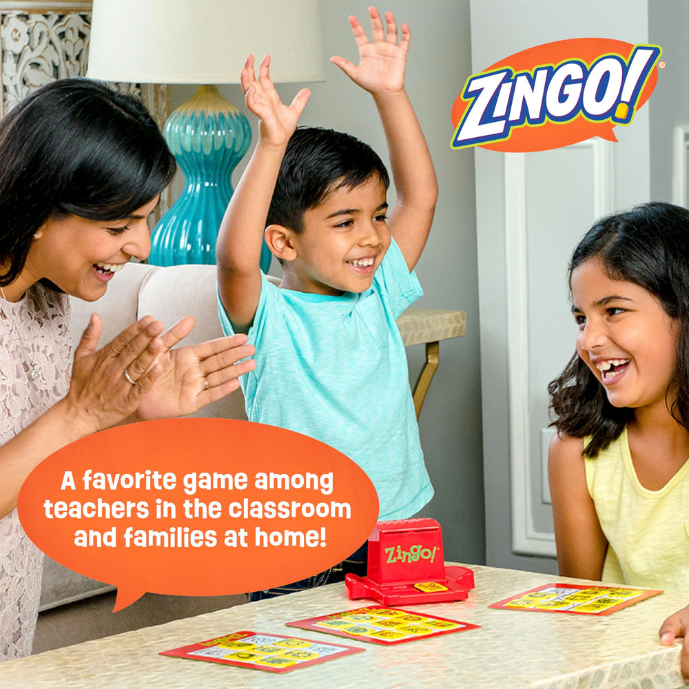 ThinkFun Zingo Word Builder players enjoying a fast educational game.