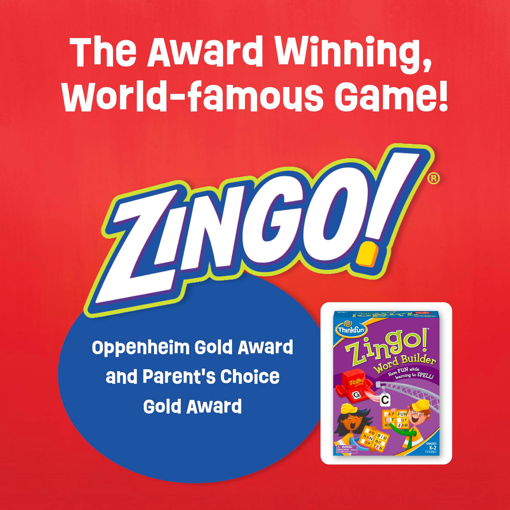 ThinkFun Zingo Word Builder zinger tiles arranged for quick word-building play.