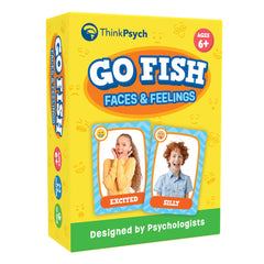 ThinkPsych Go Fish faces and feelings cards laid out for SEL practice.