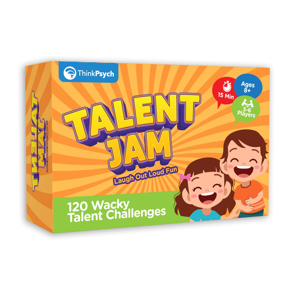 ThinkPsych Talent Jam card deck with bright challenges sparks laughter.