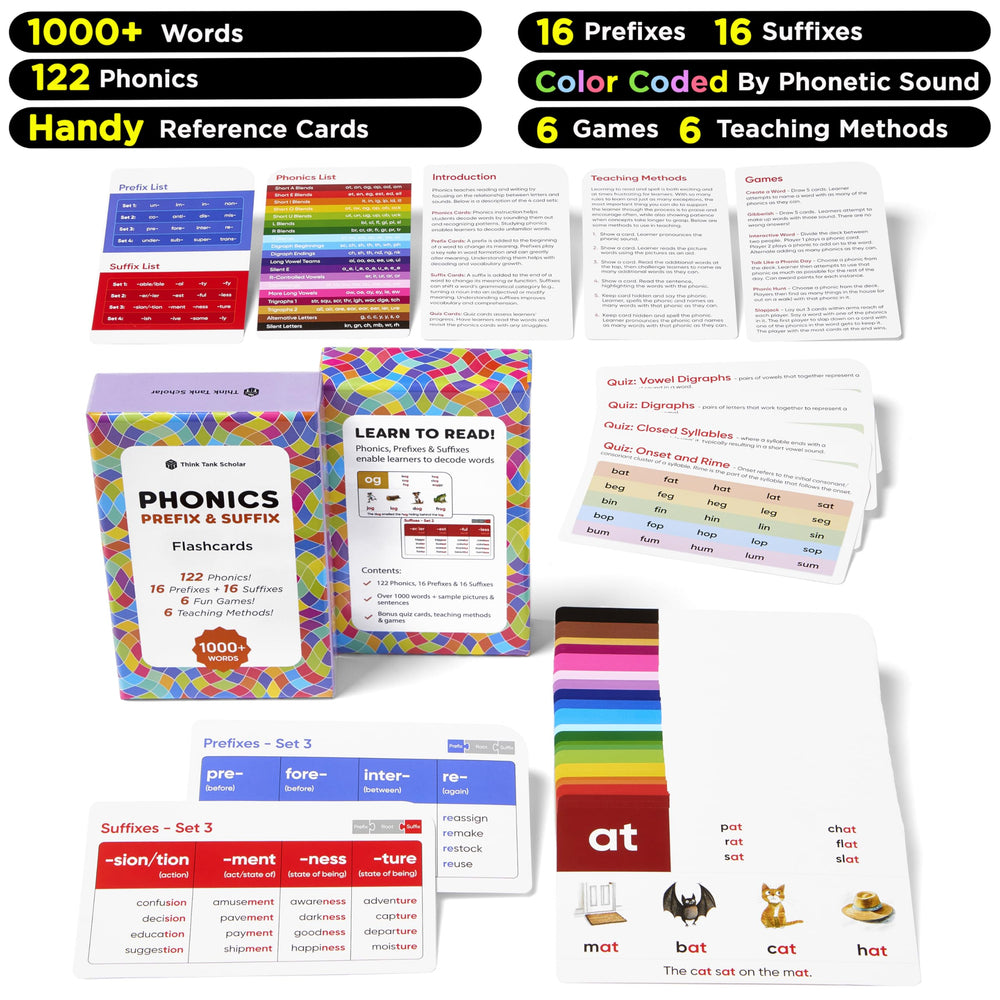 Think Tank Scholar phonics flashcards grid promotes classroom grouping and easy activity setup.