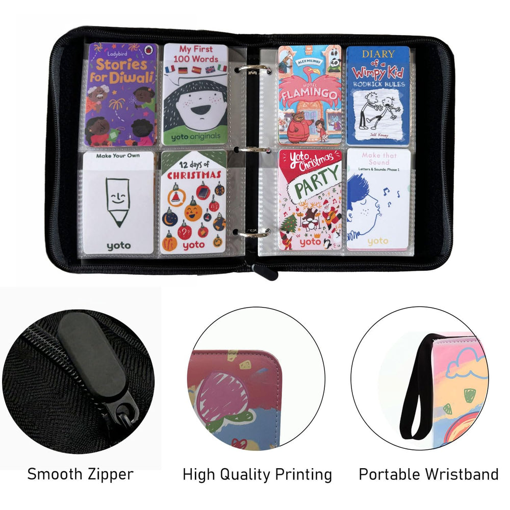 Thisness Rabbit Yoto card holder demonstrates 120-card capacity for organized storage.
