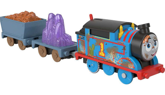 Thomas & Friends Crystal Caves engine with push-button top for quick race action.
