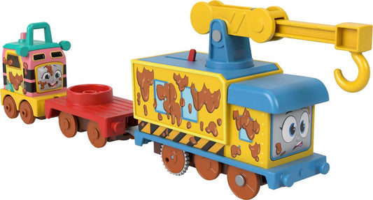 Thomas & Friends Carly the Crane with muddy finish, press-to-drive action for imaginative play.