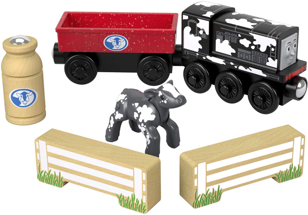 Thomas & Friends Wood Diesel's Dairy Drop-Off poseable cow figure enables farm role-play