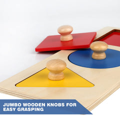 Thoth 3-piece puzzle arranged for shape and color sorting practice.