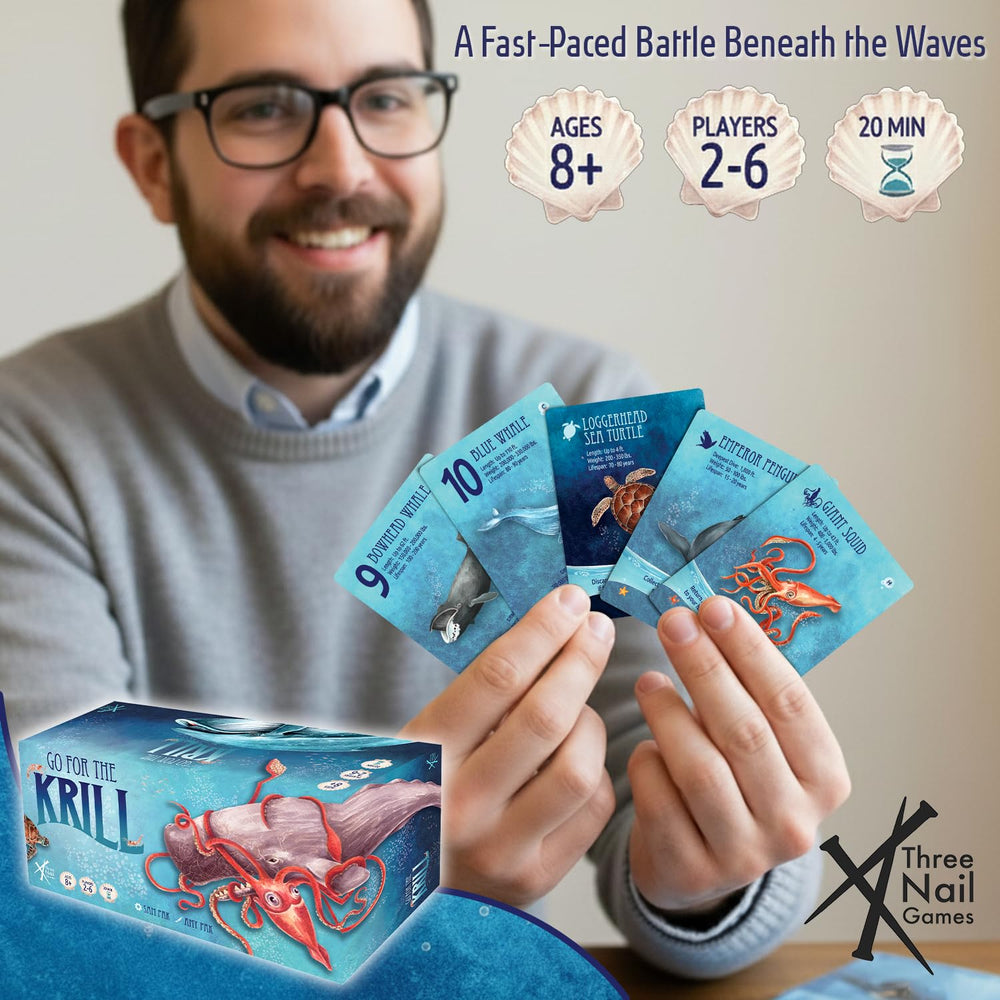 Three Nail Games Go for the Krill card art closeup, vibrant underwater scenes for kid-friendly play.