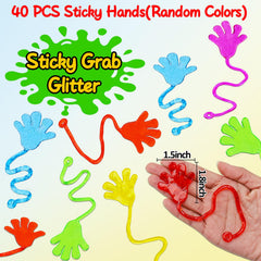 Thremhoo sticky hand close-up shows glitter detail and safe non-toxic design.