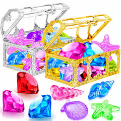 Thuodo diving gems beside a pirate treasure chest, perfect for kids' pool treasure hunts.