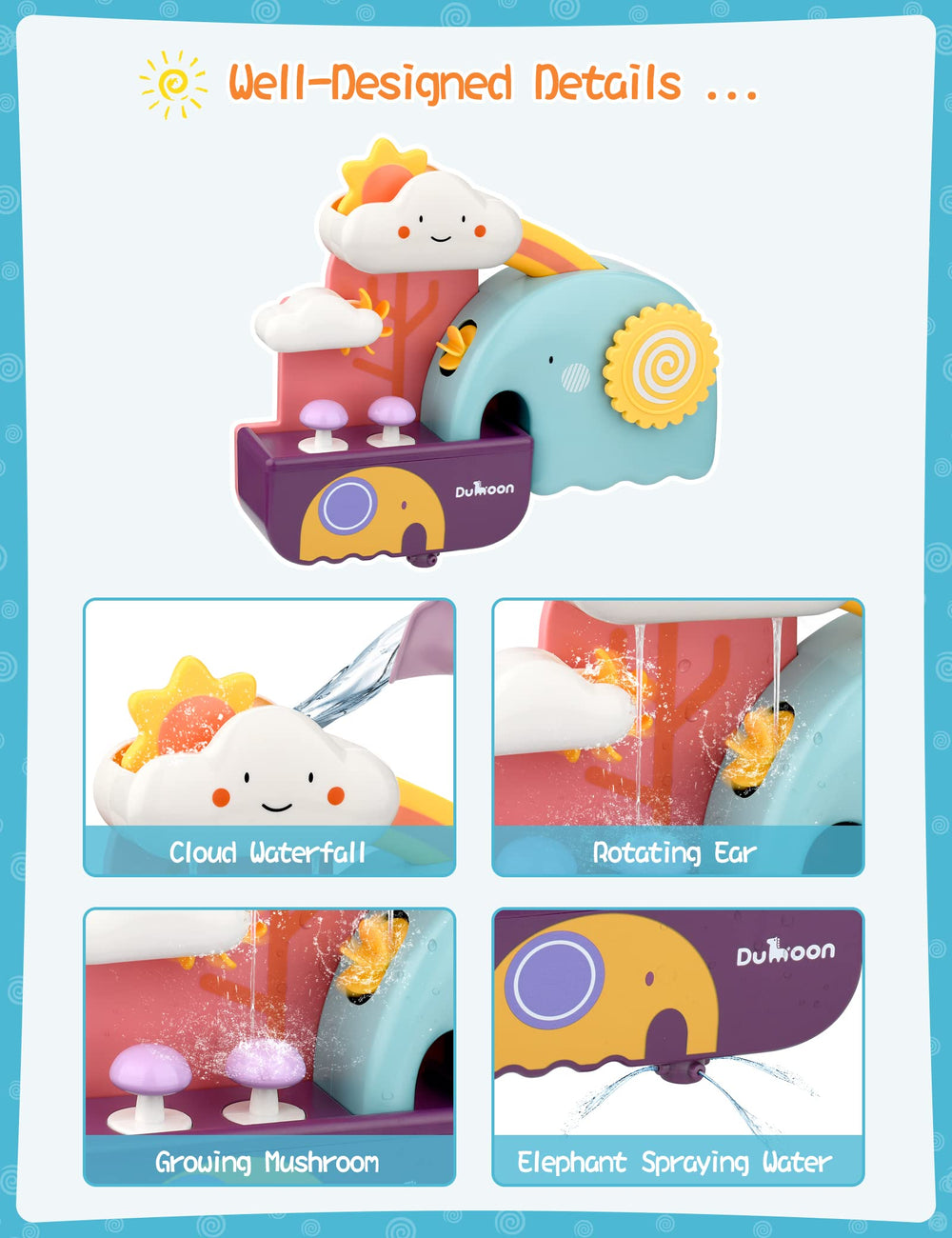 TI-TOO bath toy with three suction cups grips smooth surfaces for stable play