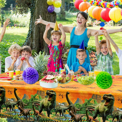 Tiamon dinosaur tablecloth doubles as a photo backdrop