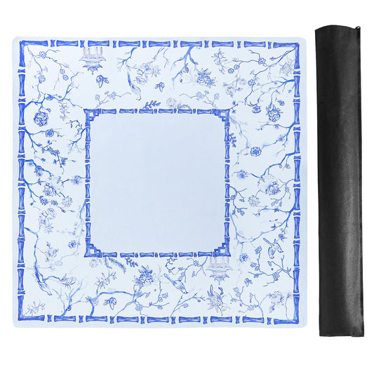TIASUSAN large blue mahjong mat, 31.5-inch square, ideal for stable, quiet play.