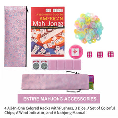 TIASUSAN pink mahjong set shown in the bag for easy portability and storage.
