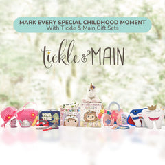 Tickle and Main plush tea party set packaging emphasizes rainbow theme and easy storage