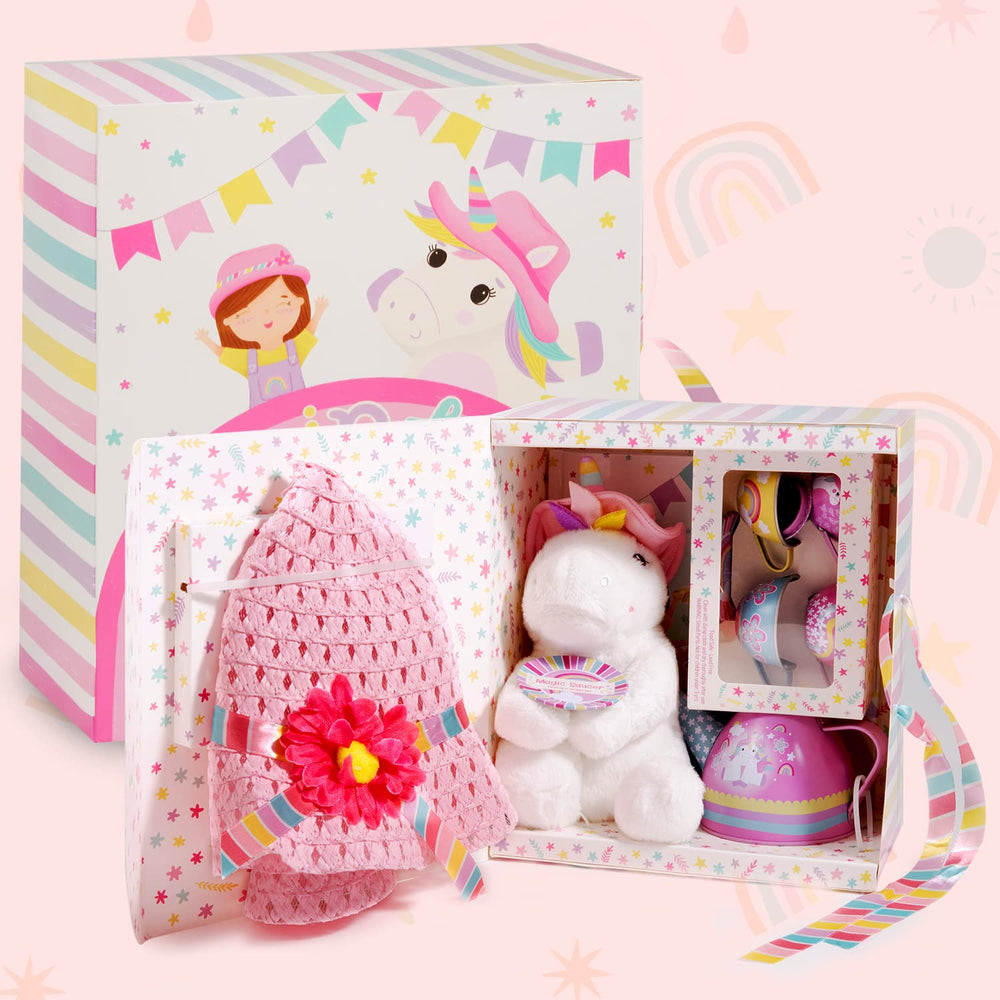Tickle and Main unicorn tea party set storybook supports creative play and bedtime adventures