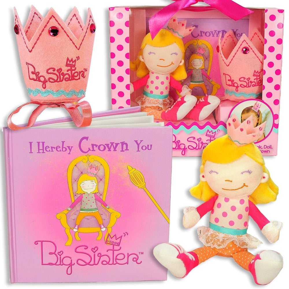 Tickle & Main big sister gift set cover storybook shows a celebratory moment for welcomed siblings.
