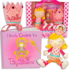 Tickle & Main big sister gift set cover storybook shows a celebratory moment for welcomed siblings.