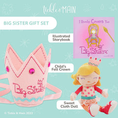 Tickle & Main big sister gift set doll-8-inch highlights a cuddly companion for nurturing play.