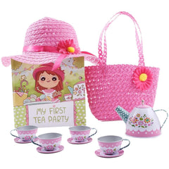 Tickle & Main tin with pink floral design invites imaginative tea parties and pretend play.