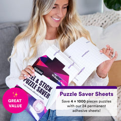 TIDYBOSS Peel-and-Stick Puzzle Saver provides a clean seal for display-ready puzzles.