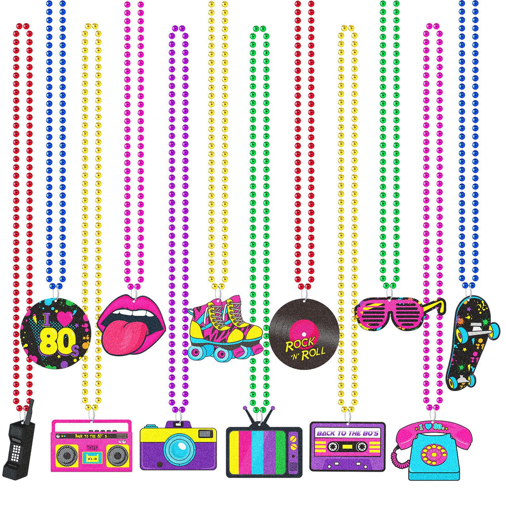 Tigeen 80s neon beaded necklace set in assorted colors for retro outfits.
