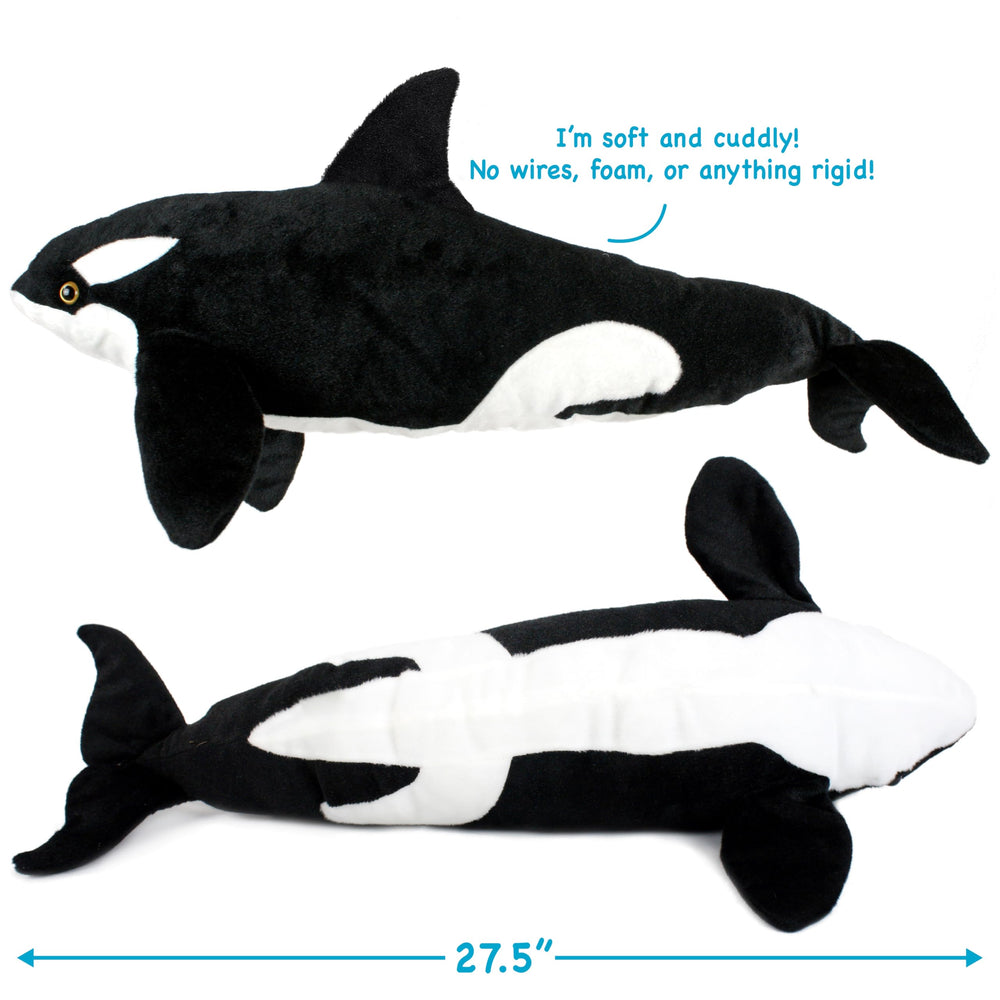 Face detail of Octavius Orca plush with friendly expression for storytelling