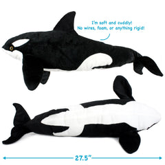 Face detail of Octavius Orca plush with friendly expression for storytelling
