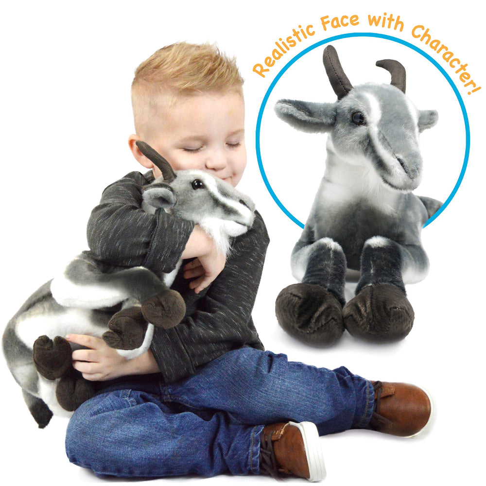 TigerHart Patrick 18-inch pygmy goat plush side view demonstrates compact size for playtime